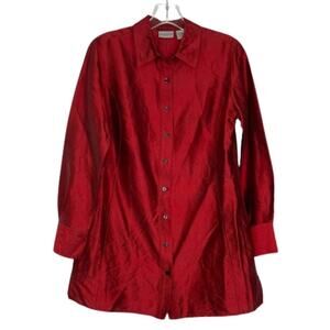 Chico's red button up long sleeve blouse size 0 100% silk Tussah